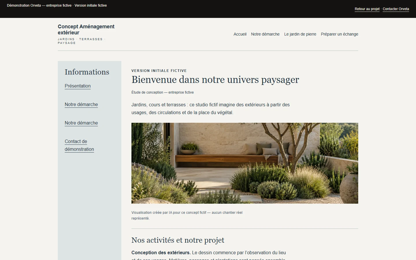 Capture réelle de la version initiale fictive du Concept Aménagement extérieur