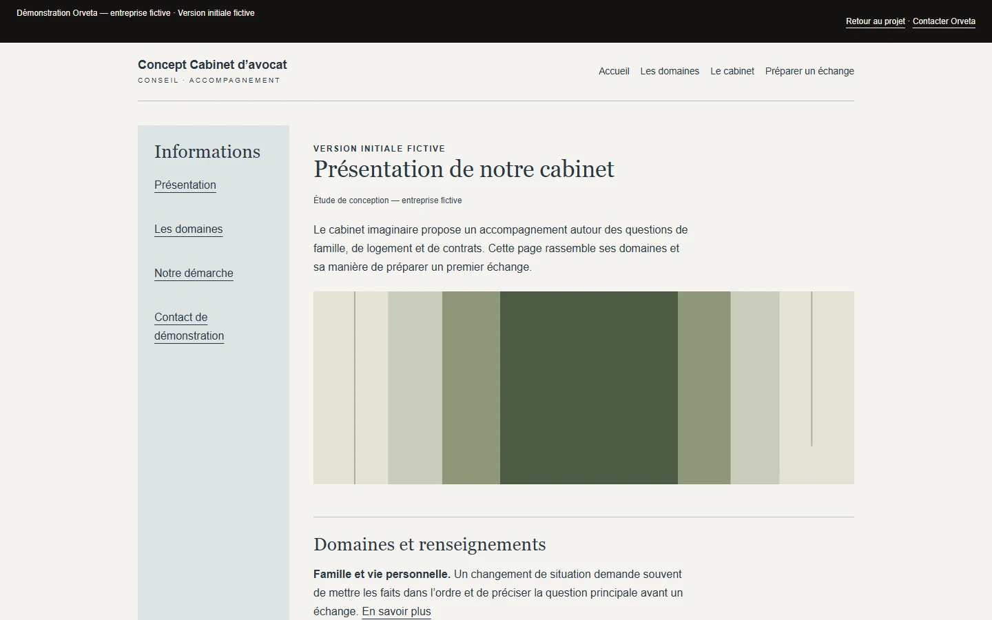 Capture réelle de la version initiale fictive du Concept Cabinet d’avocat