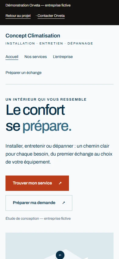 Capture réelle de l’accueil mobile du Concept Climatisation